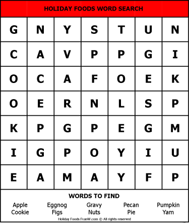 Holiday Foods Word Search